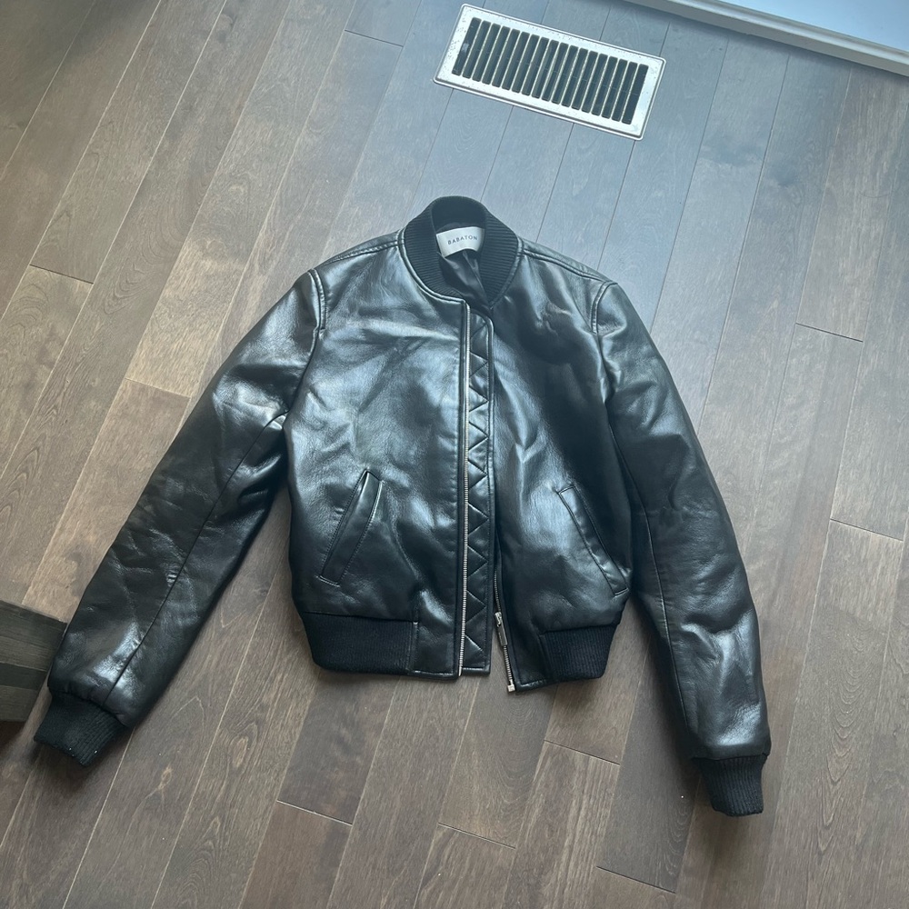 Aritzia black vegan Leather Bomber Jacket, size XS